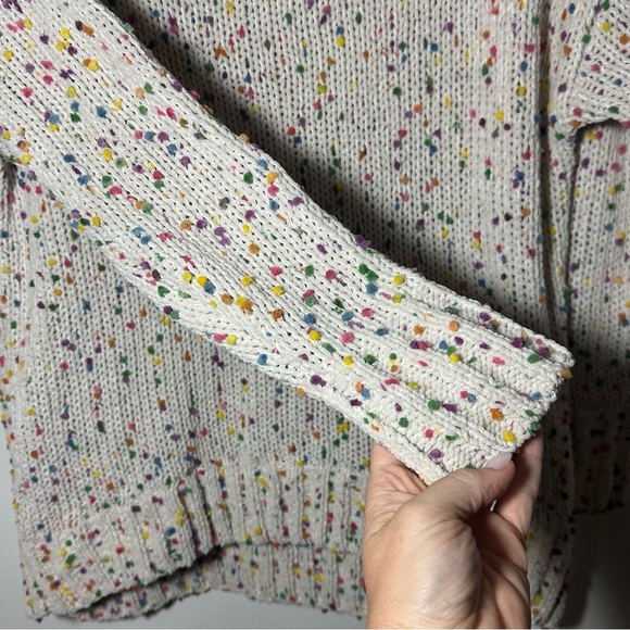 Seven 7 Chunky Popcorn Confetti Knit Sweater Cream High-Low Hem Size Small - Picture 5 of 8